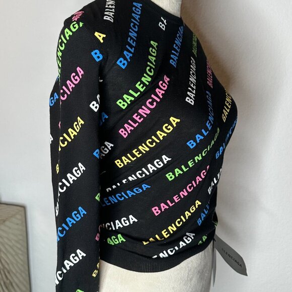 BALENCIAGA - All Over Logo Cotton Sweater - Picture 4 of 12